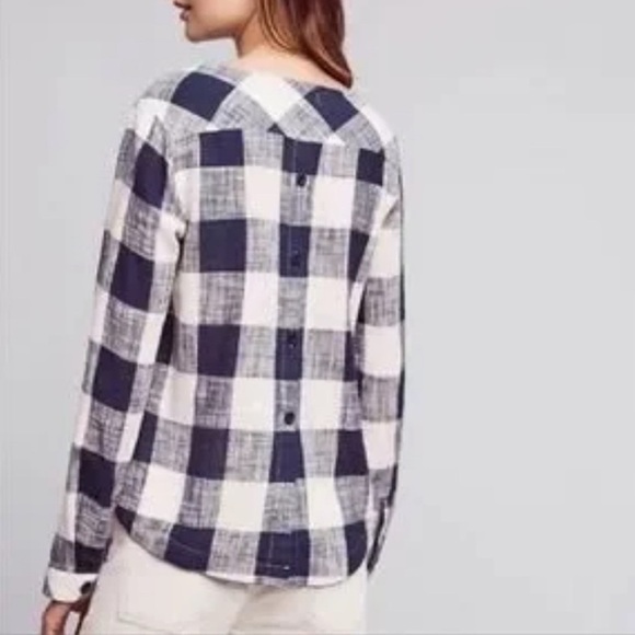 Cloth & Stone Navy and White Checkered Blouse - Picture 4 of 10